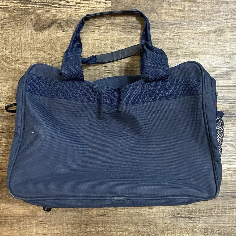 Trafalgar TT Tote Messenger Travel Bag Carry-On Navy Blue Embroidered Vintage